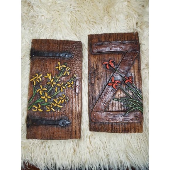 Vtg 70s Terrestone Garden Gate with Wildflowers Wall Hangings, Orzeck Decorative - Picture 7 of 7